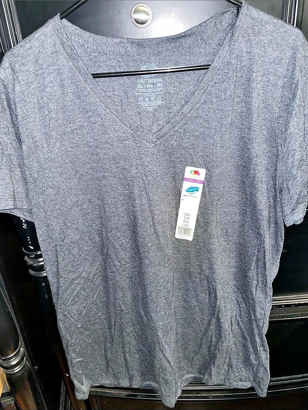 Fruit of the Loom Ladies EverSoft V-Neck T-Shirt Gray 2XL